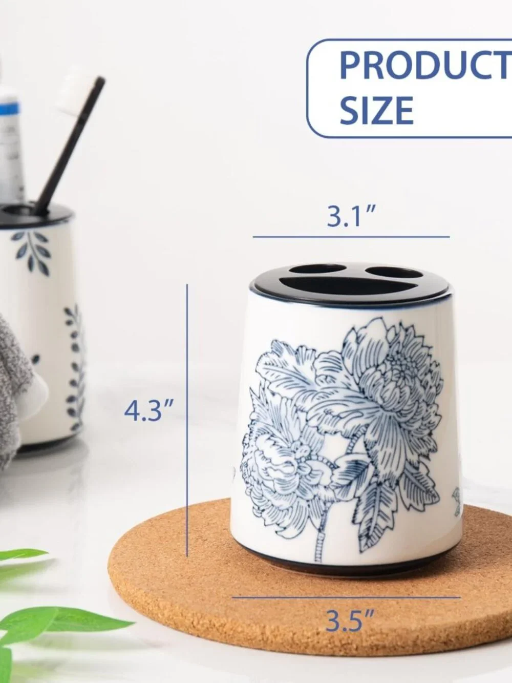 Ceramic Toothbrush Holder for Bathroom, Chinoiserie Makeup Brush Cup, Floral